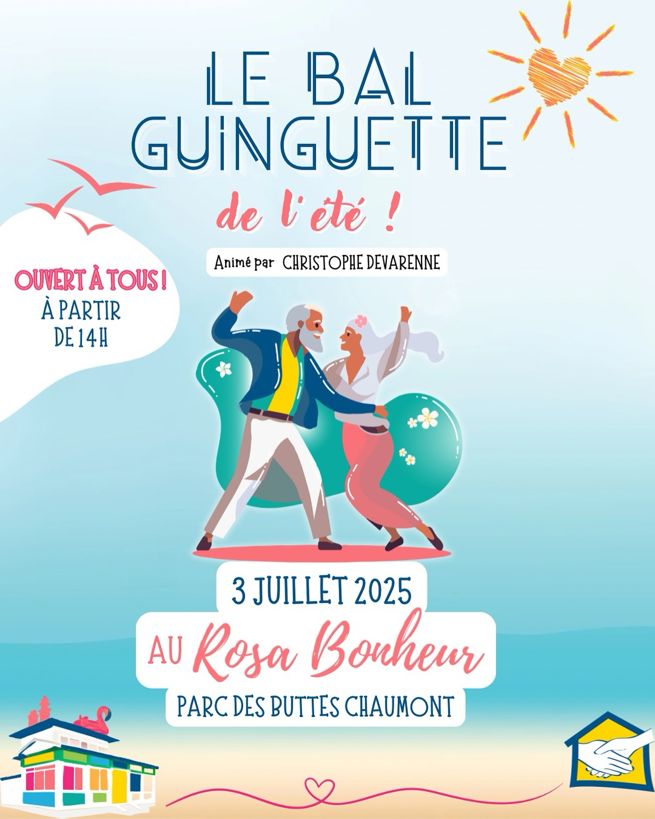 🎶 Bal Guinguette – Édition d’été !
🗓 Jeudi 3 juillet
🕑 À partir de 14h
📍 Rosa Bonheur des Buttes-Chaumont
Comme chaque saison, la fête revient au parc !
Le Bal Guinguette, c’est une après-midi de danse, de rires et de rencontres, portée par la Fondation Maison des Champs et le Rosa Bonheur.
Ouvert à tous·tes, ce moment joyeux rassemble seniors accompagnés, bénévoles, voisin·es, curieux·ses, passant·es… et vous ! 💃🕺
Venez danser, chanter, partager un verre ou simplement profiter de l’ambiance. Les plus isolé·es sont les bienvenu·es, les plus jeunes aussi ! 🎷❤️
#balguinguette #rosabonheur #fondationmaisondeschamps #vivreensemble #inclusion #seniorsenfête