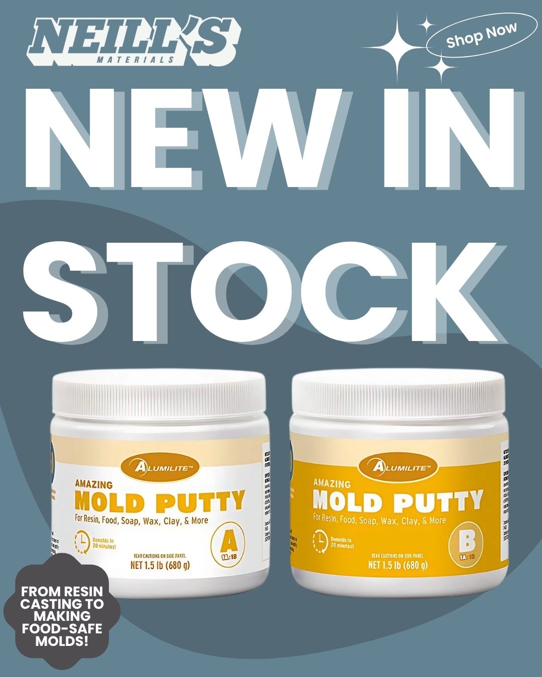 ✨New in Stock at Neill’s Materials!✨
Say hello to Alumilite’s Amazing Mold Putty – This two-part silicone putty features a 1:1 mix ratio by volume and cures in just 20 minutes, making it ideal for rapid prototyping and detailed mold replication.! 🕒
Whether it’s resin, food, soap, wax, or clay – this two-part silicone putty does it all.
🎨 Mix. Mold. Create. Repeat.
🛒 Tap to shop and start crafting your next masterpiece!
#Neillsmaterials #MoldPutty #DIYCrafts #ResinArt #MoldMaking #CreativeTools