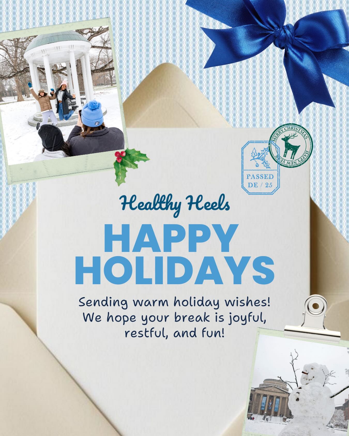 Happy Holidays, Tar Heels! 🩵✨Wishing you a joyful season filled with rest, warmth, and cheer!